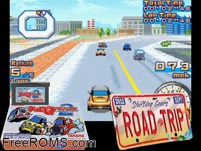 Choro Q Advance 2 (Japan) Gameboy Advance game showing 3D box cover and gameplay screenshot