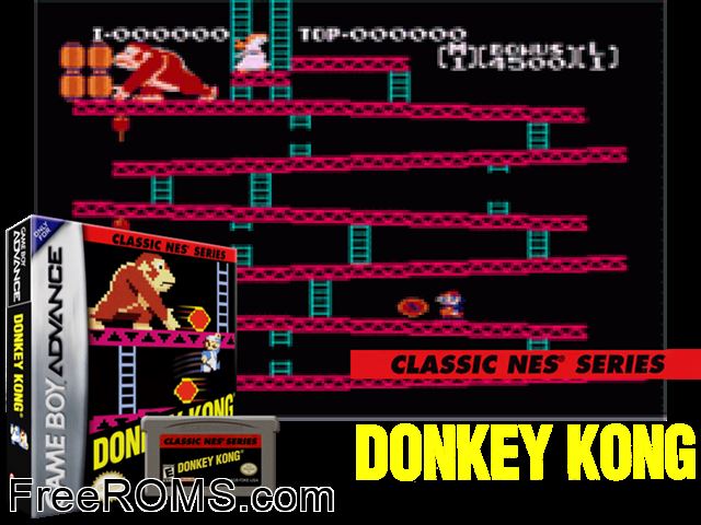 Classic Nes Series Donkey Kong Gameboy Advance game showing 3D box cover and gameplay screenshot