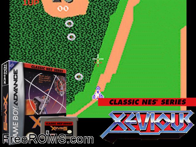 Classic Nes Series - Xevious Gameboy Advance game showing 3D box cover and gameplay screenshot