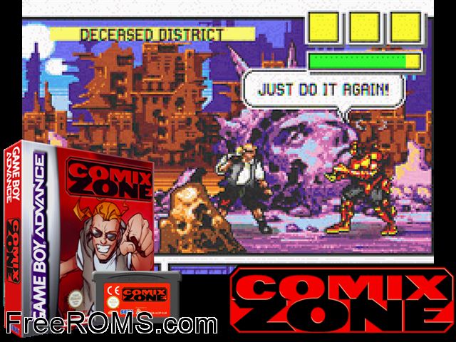 Comix Zone Gameboy Advance game showing 3D box cover and gameplay screenshot