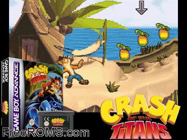 Crash Of The Titans Gameboy Advance game showing 3D box cover and gameplay screenshot