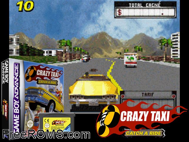 Crazy Taxi - Catch A Ride Gameboy Advance game showing 3D box cover and gameplay screenshot