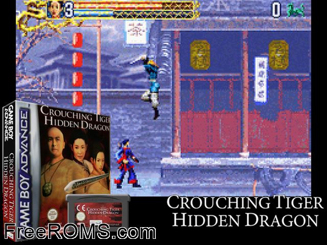 Crouching Tiger, Hidden Dragon Gameboy Advance game showing 3D box cover and gameplay screenshot