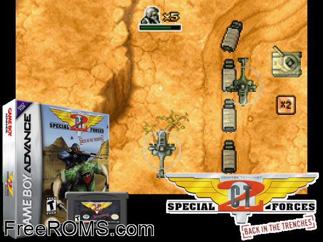 Ct Special Forces 2 - Back In The Trenches Gameboy Advance game showing 3D box cover and gameplay screenshot