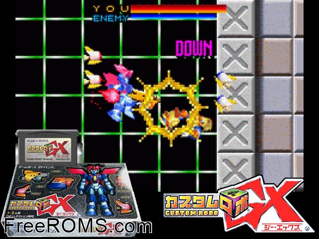 Custom Robo Gx (Japan) Gameboy Advance game showing 3D box cover and gameplay screenshot