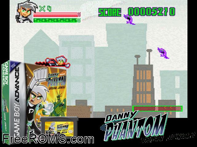 Danny Phantom - Urban Jungle Gameboy Advance game showing 3D box cover and gameplay screenshot