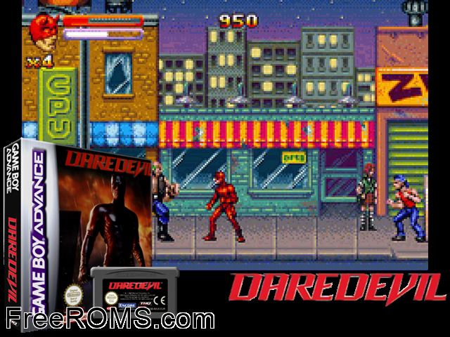 Daredevil Gameboy Advance game showing 3D box cover and gameplay screenshot