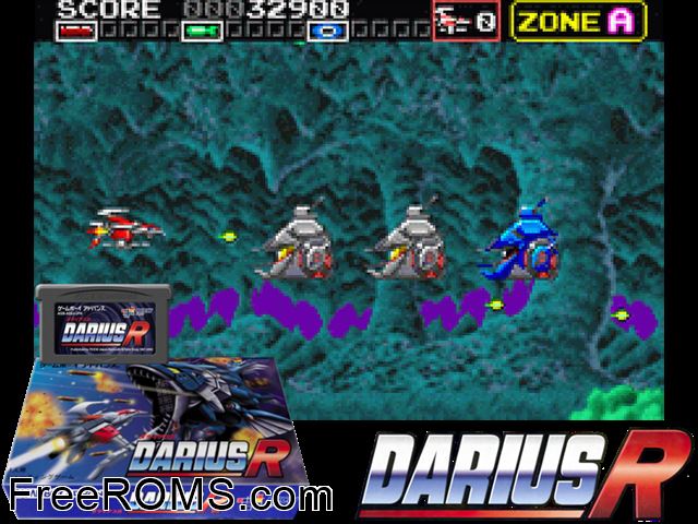 Darius R (Japan) Gameboy Advance game showing 3D box cover and gameplay screenshot