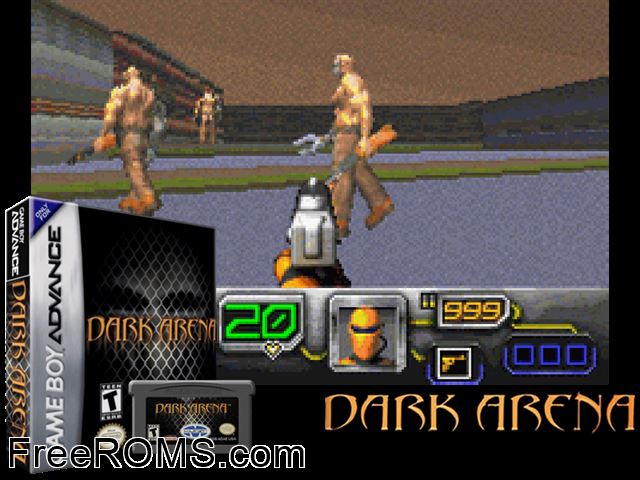 Dark Arena Gameboy Advance game showing 3D box cover and gameplay screenshot