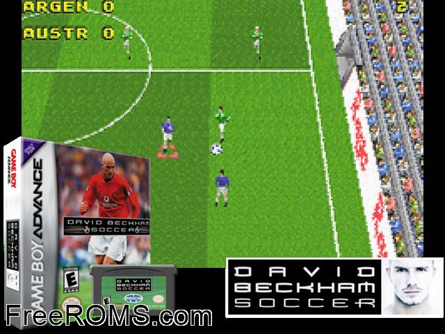 David Beckham Soccer Gameboy Advance game showing 3D box cover and gameplay screenshot