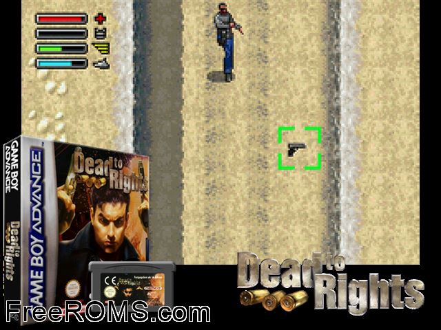 Dead To Rights Gameboy Advance game showing 3D box cover and gameplay screenshot