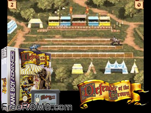 Defender Of The Crown Gameboy Advance game showing 3D box cover and gameplay screenshot