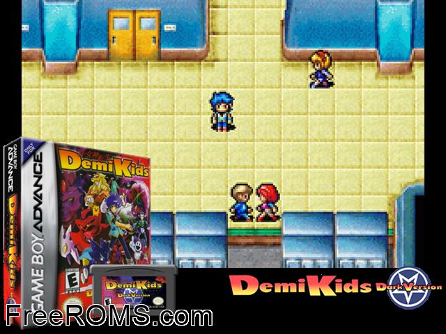 Demikids - Dark Version Gameboy Advance game showing 3D box cover and gameplay screenshot