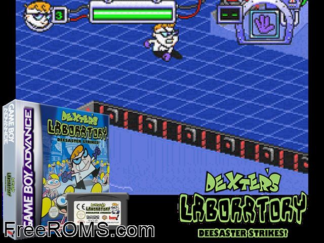 Dexter's Laboratory - Deesaster Strikes! Gameboy Advance game showing 3D box cover and gameplay screenshot