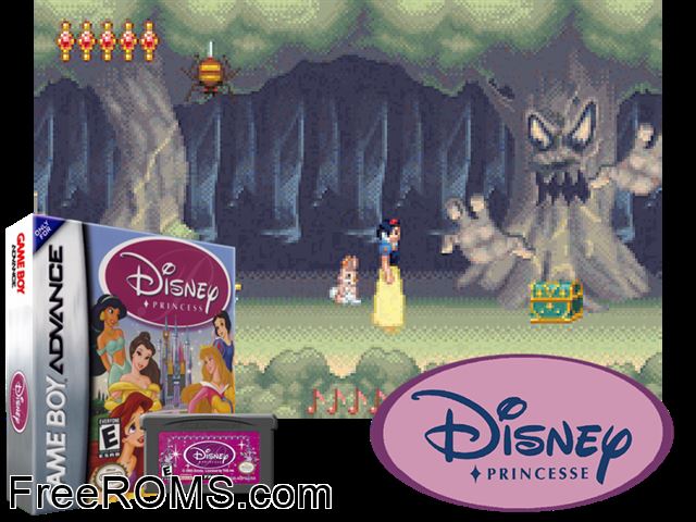 Disney Princesse (France) Gameboy Advance game showing 3D box cover and gameplay screenshot