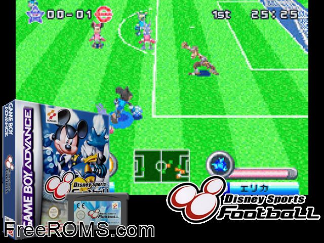 Disney Sports - Football Gameboy Advance game showing 3D box cover and gameplay screenshot