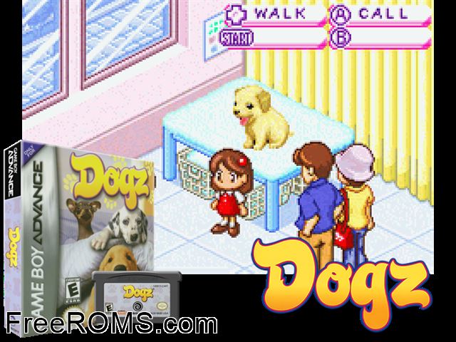 Dogz Gameboy Advance game showing 3D box cover and gameplay screenshot