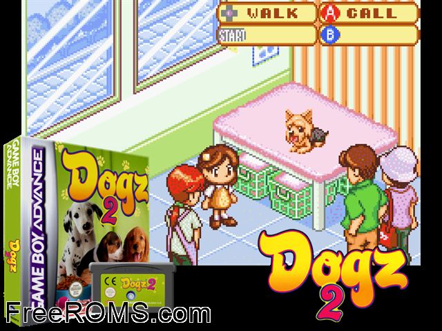 Dogz 2 Gameboy Advance game showing 3D box cover and gameplay screenshot
