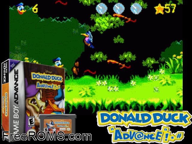 Donald Duck Advance Gameboy Advance game showing 3D box cover and gameplay screenshot