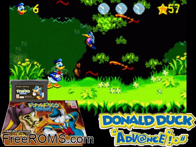 Donald Duck Advance (Japan) Gameboy Advance game showing 3D box cover and gameplay screenshot