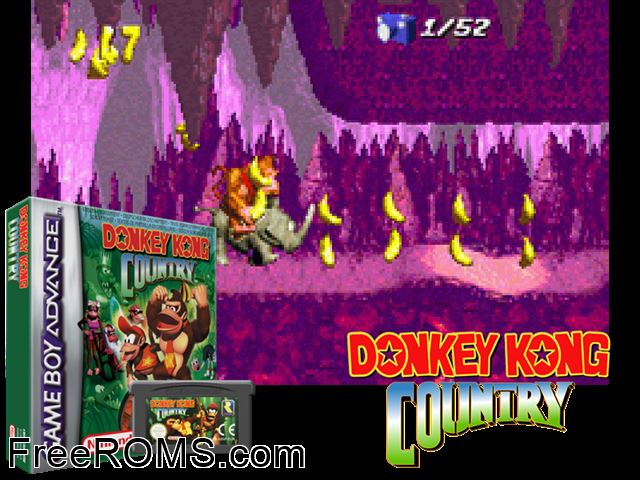 Donkey Kong Country Gameboy Advance game showing 3D box cover and gameplay screenshot