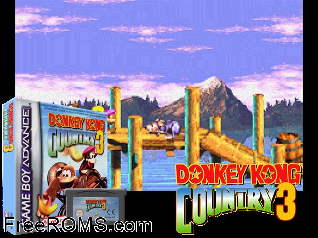 Donkey Kong Country 3 Gameboy Advance game showing 3D box cover and gameplay screenshot