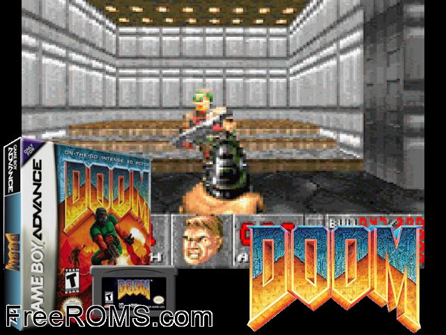 Doom Gameboy Advance game showing 3D box cover and gameplay screenshot