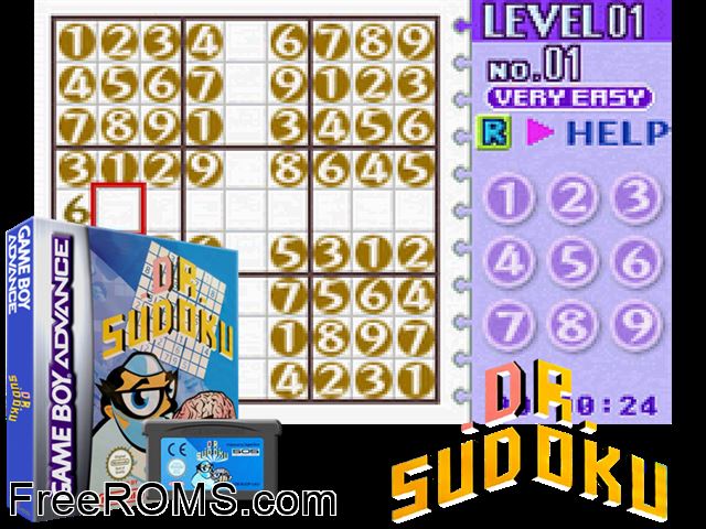 Dr. Sudoku Gameboy Advance game showing 3D box cover and gameplay screenshot