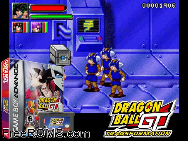 Dragon Ball Gt - Transformation Gameboy Advance game showing 3D box cover and gameplay screenshot