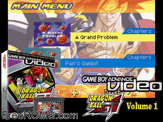 Dragon Ball Gt - Volume 1 (Video) Gameboy Advance game showing 3D box cover and gameplay screenshot