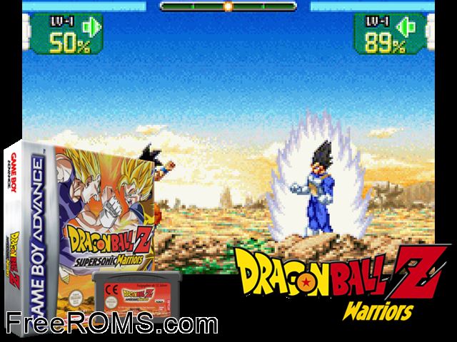 Dragon Ball Z - Supersonic Warriors Gameboy Advance game showing 3D box cover and gameplay screenshot
