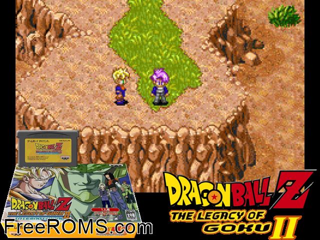 Dragon Ball Z - The Legacy Of Goku II International (Japan) Gameboy Advance game showing 3D box cover and gameplay screenshot