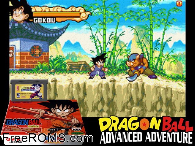 Dragon Ball - Advance Adventure (K) Gameboy Advance game showing 3D box cover and gameplay screenshot