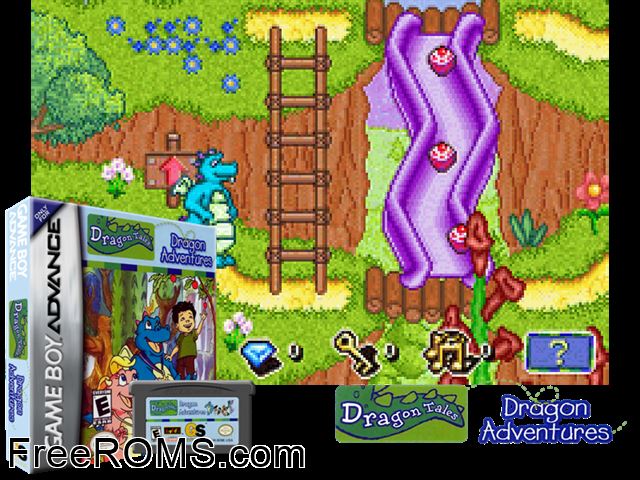 Dragon Tales - Dragon Adventures Gameboy Advance game showing 3D box cover and gameplay screenshot