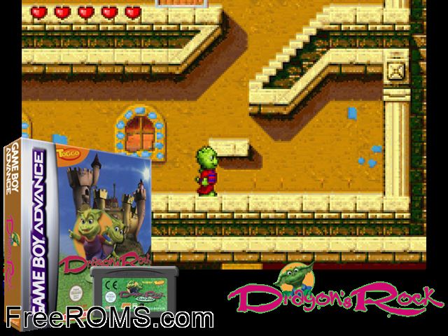 Dragon's Rock Gameboy Advance game showing 3D box cover and gameplay screenshot