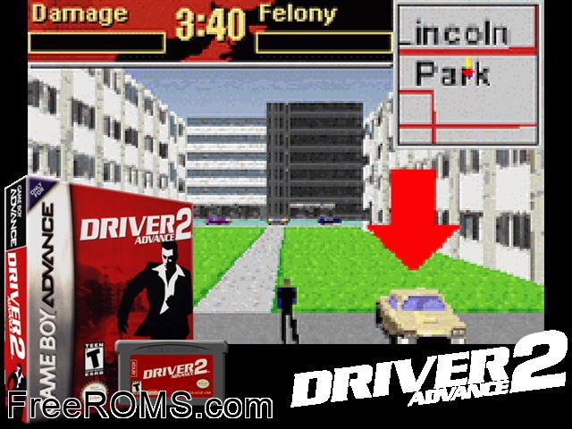 Driver 2 Advance Gameboy Advance game showing 3D box cover and gameplay screenshot