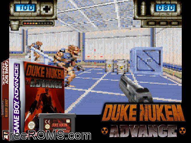 Duke Nukem Advance Gameboy Advance game showing 3D box cover and gameplay screenshot