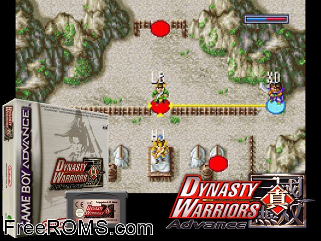 Dynasty Warriors Advance Gameboy Advance game showing 3D box cover and gameplay screenshot
