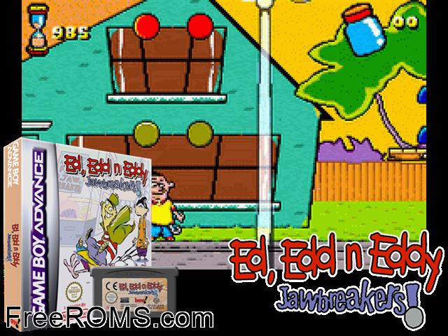 Ed, Edd N Eddy - Jawbreakers! Gameboy Advance game showing 3D box cover and gameplay screenshot