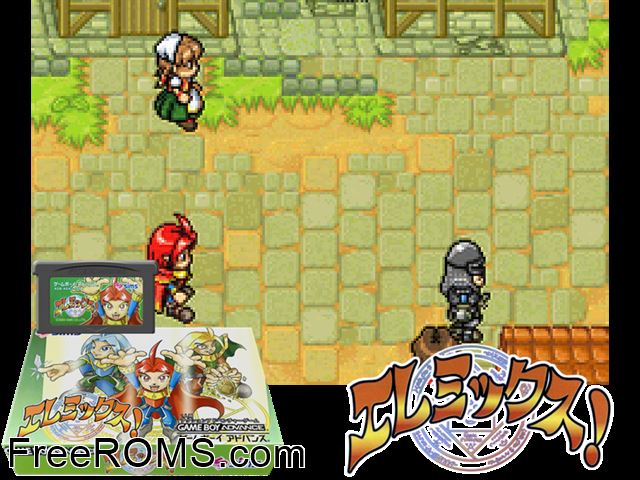 Elemix! (Japan) Gameboy Advance game showing 3D box cover and gameplay screenshot