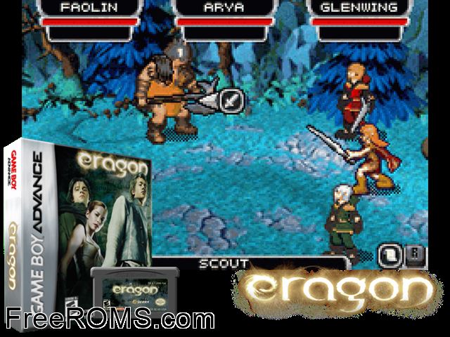 Eragon Gameboy Advance game showing 3D box cover and gameplay screenshot
