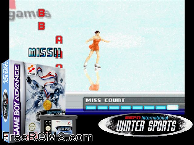 Espn International Winter Sports Gameboy Advance game showing 3D box cover and gameplay screenshot