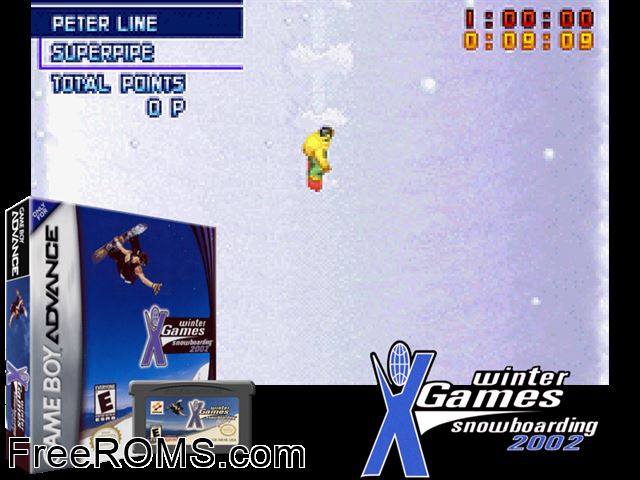 Espn Winter X-Games Snowboarding 2002 Gameboy Advance game showing 3D box cover and gameplay screenshot