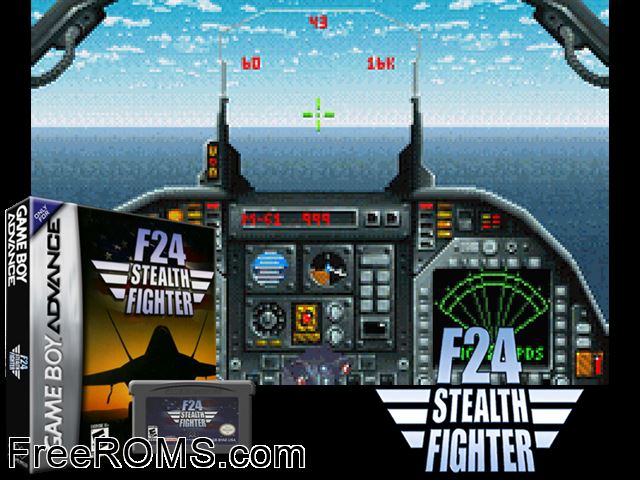 F24 Stealth Fighter Gameboy Advance game showing 3D box cover and gameplay screenshot