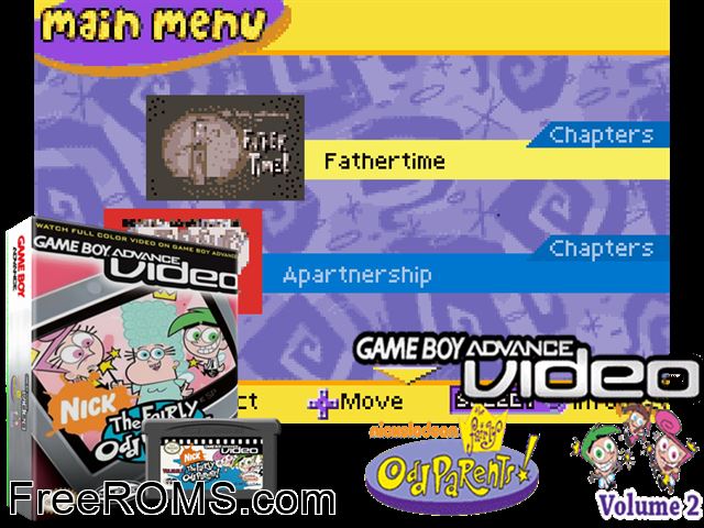 Fairly Odd Parents!, The - Volume 2 (Video) Gameboy Advance game showing 3D box cover and gameplay screenshot