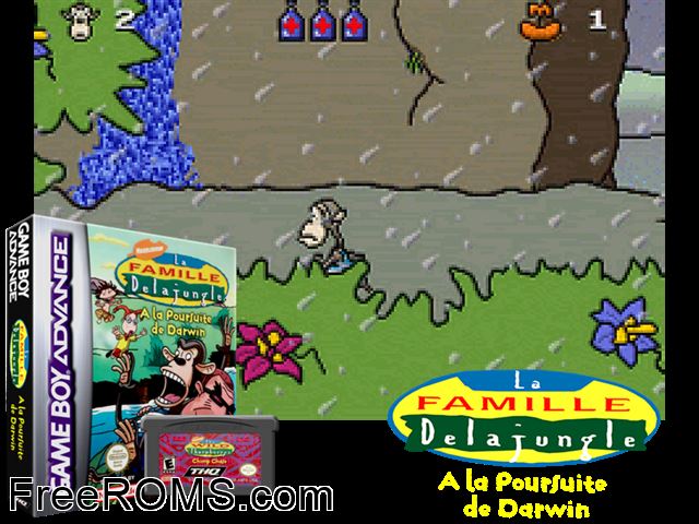 Famille Delajungle, La - A La Poursuite De Darwin (France) Gameboy Advance game showing 3D box cover and gameplay screenshot