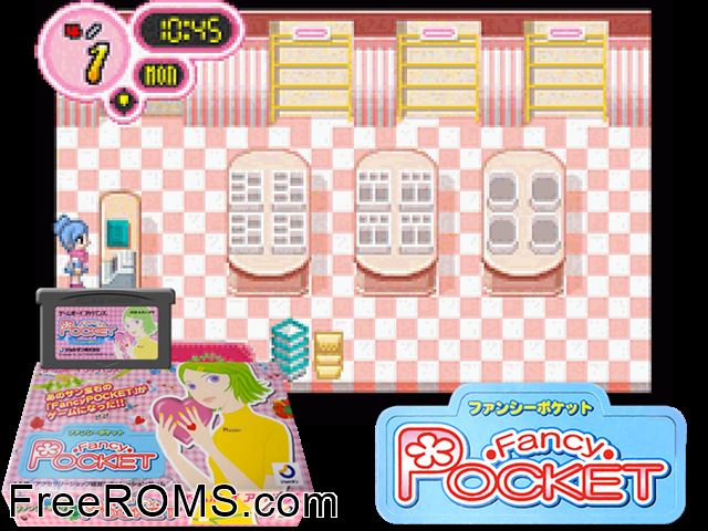 Fancy Pocket (Japan) Gameboy Advance game showing 3D box cover and gameplay screenshot