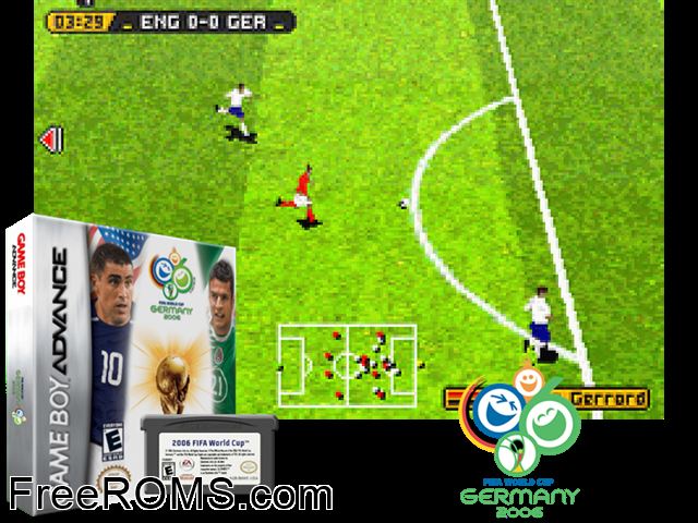 Fifa World Cup Germany 2006 Gameboy Advance game showing 3D box cover and gameplay screenshot