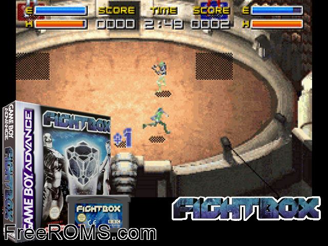 Fightbox Gameboy Advance game showing 3D box cover and gameplay screenshot