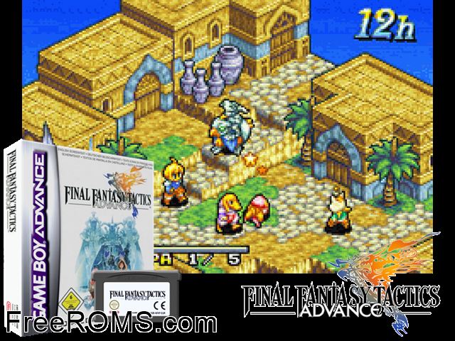 Final Fantasy Tactics Advance Gameboy Advance game showing 3D box cover and gameplay screenshot